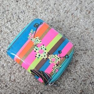 Vibrant Striped Women's Wallet with Floral Accents